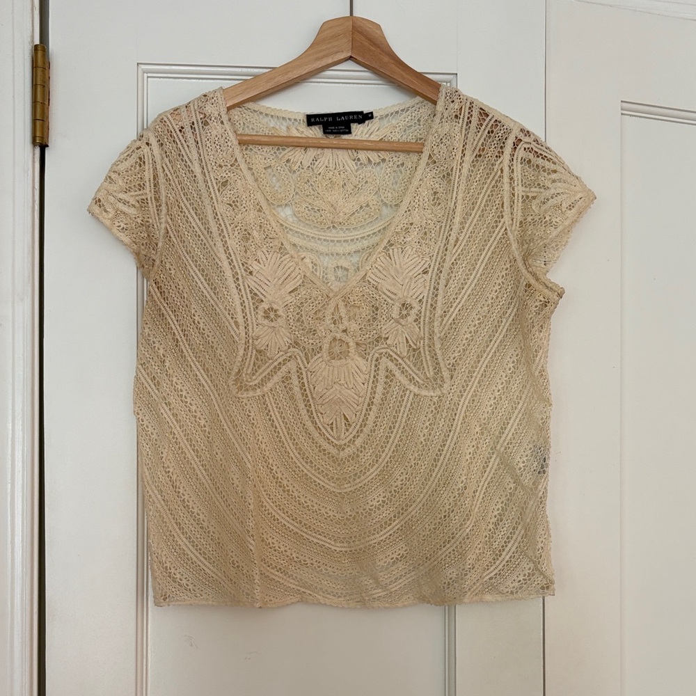 Ralph Lauren Beige Crochet Lace Cap Sleeve Top